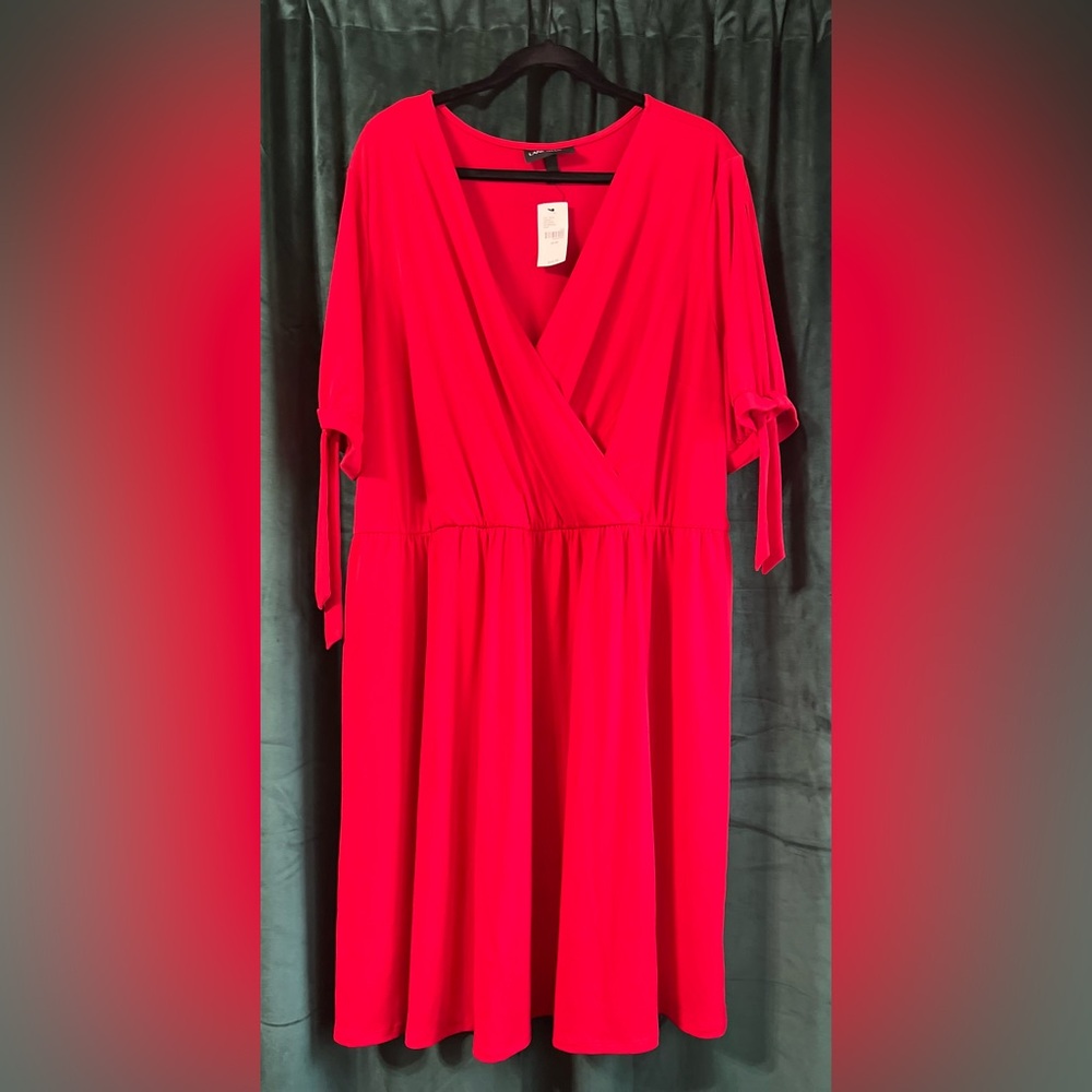 Lane Bryant Vibrant Red Wrap Dress with Tie Sleeves